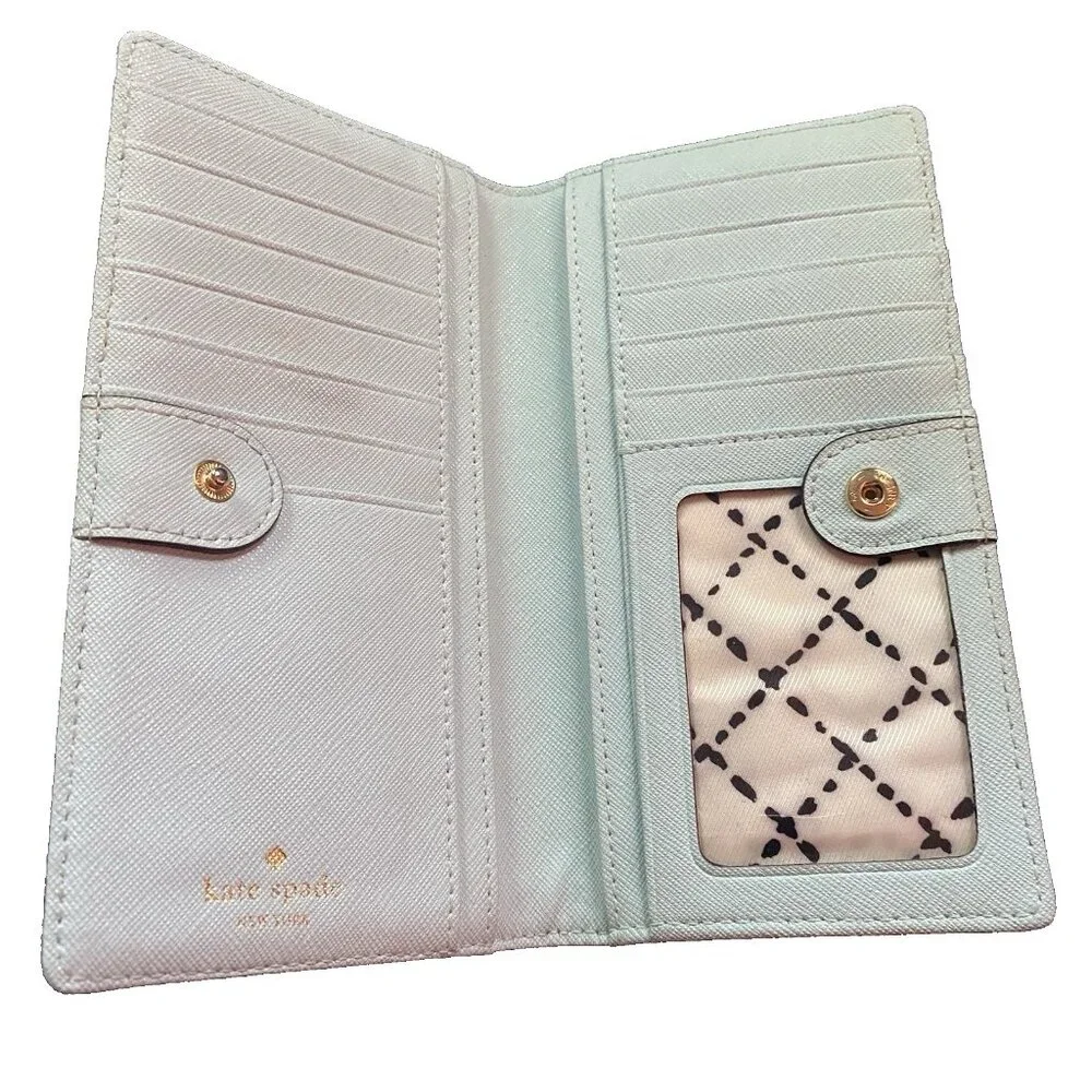 KATE SPADE Wallet Madison Slim Saffiano Leather Pale Blue Bifold LOOK READ - Picture 3 of 7